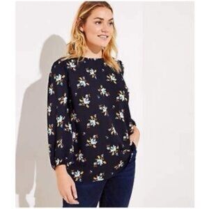 LOFT Women Floral Long Sleeve Blouse Navy Blue Women’s Size Medium Excellent EUC
